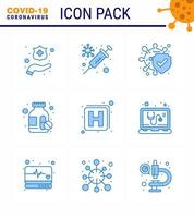 9 Blue viral Virus corona icon pack such as check medicine disease hospital medicine bottle viral coronavirus 2019nov disease Vector Design Elements