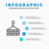 icono de línea de grúa de construcción de carga de construcción con fondo de infografía de presentación de 5 pasos vector