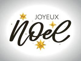 Merry Christmas in French language. Joyeux Noel modern brush vector calligraphy. Hand drawn calligraphic phrase isolated on white background. Typography for greeting card, postcards, poster, banner.