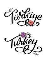 Turkey Lettering. Handwritten name of the country. Vector design template.