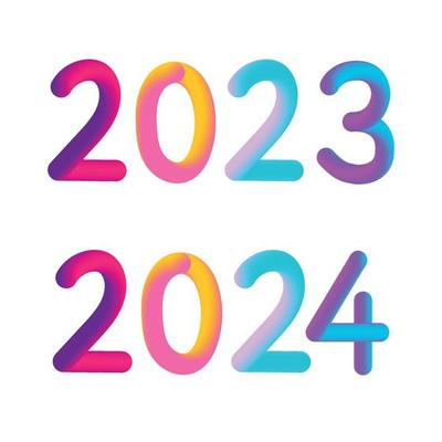 Happy new year 2023 2024 future metaverse neon text neon with metal effect, numbers and futurism lines. Vector greeting card, banner, congratulation poster 3d illustration.
