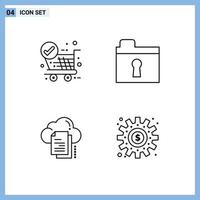 4 Universal Line Signs Symbols of check copy trolley private document Editable Vector Design Elements