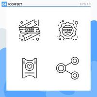 Modern 4 Line style icons. Outline Symbols for general use. Creative Line Icon Sign Isolated on White Background. 4 Icons Pack. vector