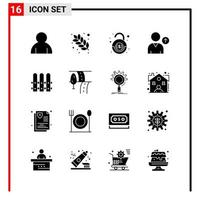 16 General Icons for website design print and mobile apps. 16 Glyph Symbols Signs Isolated on White Background. 16 Icon Pack. vector