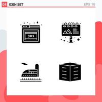 Collection of 4 Vector Icons in solid style Modern Glyph Symbols for Web and Mobile Solid Icon Sign Isolated on White Background 4 Icons