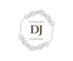 DJ Initials letter Wedding monogram logos collection, hand drawn modern minimalistic and floral templates for Invitation cards, Save the Date, elegant identity for restaurant, boutique, cafe in vector
