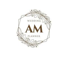 AM Initials letter Wedding monogram logos collection, hand drawn modern minimalistic and floral templates for Invitation cards, Save the Date, elegant identity for restaurant, boutique, cafe in vector