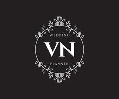 colección de logotipos de monograma de boda con letras iniciales vn, plantillas florales y minimalistas modernas dibujadas a mano para tarjetas de invitación, guardar la fecha, identidad elegante para restaurante, boutique, café en vector