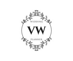 colección de logotipos de monogramas de boda con letras iniciales vw, plantillas florales y minimalistas modernas dibujadas a mano para tarjetas de invitación, guardar la fecha, identidad elegante para restaurante, boutique, café en vector