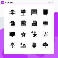 Modern Set of 16 Solid Glyphs Pictograph of animal security billboard protection gate Editable Vector Design Elements