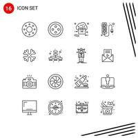 16 User Interface Outline Pack of modern Signs and Symbols of canada snow flakes store snow power Editable Vector Design Elements