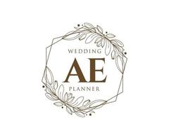 AE Initials letter Wedding monogram logos collection, hand drawn modern minimalistic and floral templates for Invitation cards, Save the Date, elegant identity for restaurant, boutique, cafe in vector