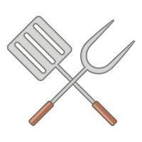 Spatula and barbeque fork icon, cartoon style vector