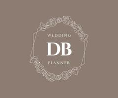 colección de logotipos de monograma de boda con letras iniciales de db, plantillas florales y minimalistas modernas dibujadas a mano para tarjetas de invitación, guardar la fecha, identidad elegante para restaurante, boutique, café en vector