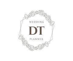 colección de logotipos de monograma de boda con letras iniciales dt, plantillas florales y minimalistas modernas dibujadas a mano para tarjetas de invitación, guardar la fecha, identidad elegante para restaurante, boutique, café en vector