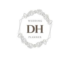 colección de logotipos de monograma de boda con letras iniciales dh, plantillas florales y minimalistas modernas dibujadas a mano para tarjetas de invitación, guardar la fecha, identidad elegante para restaurante, boutique, café en vector