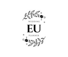 EU Initials letter Wedding monogram logos collection, hand drawn modern minimalistic and floral templates for Invitation cards, Save the Date, elegant identity for restaurant, boutique, cafe in vector