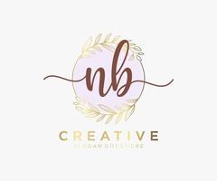 Initial NB feminine logo. Usable for Nature, Salon, Spa, Cosmetic and Beauty Logos. Flat Vector Logo Design Template Element.