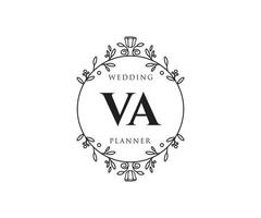 VA Initials letter Wedding monogram logos collection, hand drawn modern minimalistic and floral templates for Invitation cards, Save the Date, elegant identity for restaurant, boutique, cafe in vector