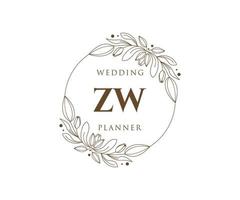 ZW Initials letter Wedding monogram logos collection, hand drawn modern minimalistic and floral templates for Invitation cards, Save the Date, elegant identity for restaurant, boutique, cafe in vector