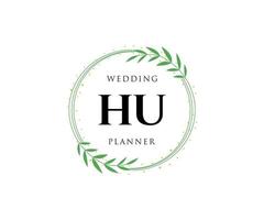 HU Initials letter Wedding monogram logos collection, hand drawn modern minimalistic and floral templates for Invitation cards, Save the Date, elegant identity for restaurant, boutique, cafe in vector