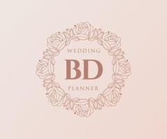 colección de logotipos de monograma de boda con letras iniciales bd, plantillas florales y minimalistas modernas dibujadas a mano para tarjetas de invitación, guardar la fecha, identidad elegante para restaurante, boutique, café en vector