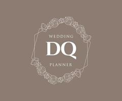 colección de logotipos de monograma de boda con letras iniciales dq, plantillas florales y minimalistas modernas dibujadas a mano para tarjetas de invitación, guardar la fecha, identidad elegante para restaurante, boutique, café en vector