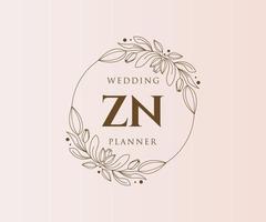 colección de logotipos de monograma de boda con letras iniciales zn, plantillas florales y minimalistas modernas dibujadas a mano para tarjetas de invitación, guardar la fecha, identidad elegante para restaurante, boutique, café en vector