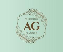 colección de logotipos de monogramas de boda con letras iniciales ag, plantillas florales y minimalistas modernas dibujadas a mano para tarjetas de invitación, guardar la fecha, identidad elegante para restaurante, boutique, café en vector