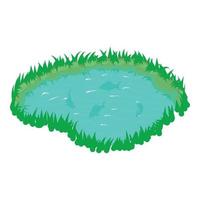 Natural lake icon isometric vector. Small blue lake with swimming fish icon vector