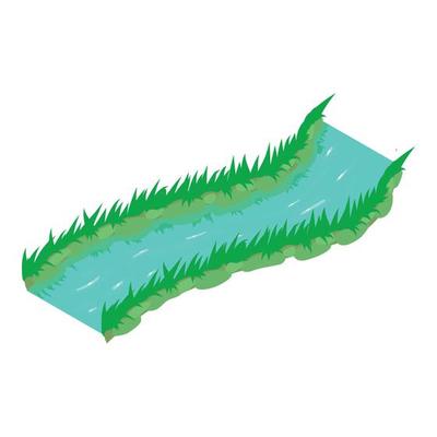 Small river icon isometric vector. River with slow current and grass along shore