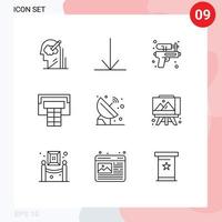 Mobile Interface Outline Set of 9 Pictograms of space orbit water gun astronomy sport Editable Vector Design Elements