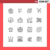 símbolos de iconos universales grupo de 16 contornos modernos de piel boda abajo matrimonio tiro con arco elementos de diseño vectorial editables vector
