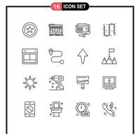 Pack of 16 Modern Outlines Signs and Symbols for Web Print Media such as luxury jewelry apc fashion source Editable Vector Design Elements