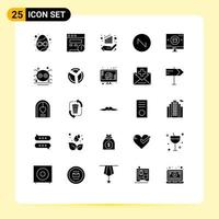 Set of 25 Commercial Solid Glyphs pack for shopping magnifying data glass sound Editable Vector Design Elements