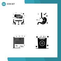 Set of 4 Modern UI Icons Symbols Signs for interview usa digestion american holiday Editable Vector Design Elements
