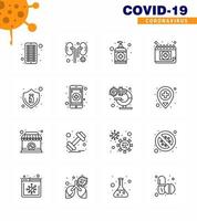 CORONAVIRUS 16 Line Icon set on the theme of Corona epidemic contains icons such as protection schudule hand medical appointment viral coronavirus 2019nov disease Vector Design Elements