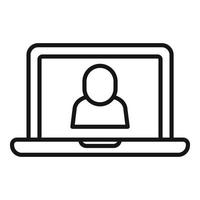 Laptop video call icon outline vector. Contact page vector