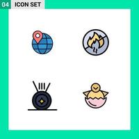 Set of 4 Modern UI Icons Symbols Signs for location sport internet fire chicken Editable Vector Design Elements