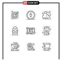 Pack of 9 Modern Outlines Signs and Symbols for Web Print Media such as checklist system autumn egg easter Editable Vector Design Elements