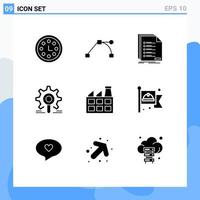 Group of 9 Modern Solid Glyphs Set for construction research filing search engine Editable Vector Design Elements