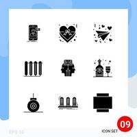 9 User Interface Solid Glyph Pack of modern Signs and Symbols of mind radiator ribbon hot battery Editable Vector Design Elements