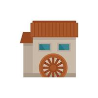 Water mill house icon flat isolated vector