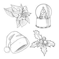 set of sketch and hand drawn element christmas collection set vector