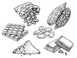 set of sketch and hand drawn element cocoa and chocolate collection set vector