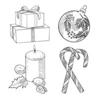 set of sketch and hand drawn element christmas collection set vector