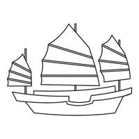 Chinese wooden sailing ship icon, outline style vector