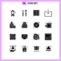 16 Icons in Solid Style. Glyph Symbols on White Background. Creative Vector Signs for Web mobile and Print.