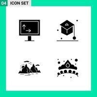 Pack of 4 Solid Style Icon Set. Glyph Symbols for print. Creative Signs Isolated on White Background. 4 Icon Set. vector