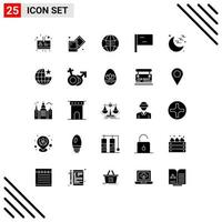 Pictogram Set of 25 Simple Solid Glyphs of stare globe world global moon Editable Vector Design Elements